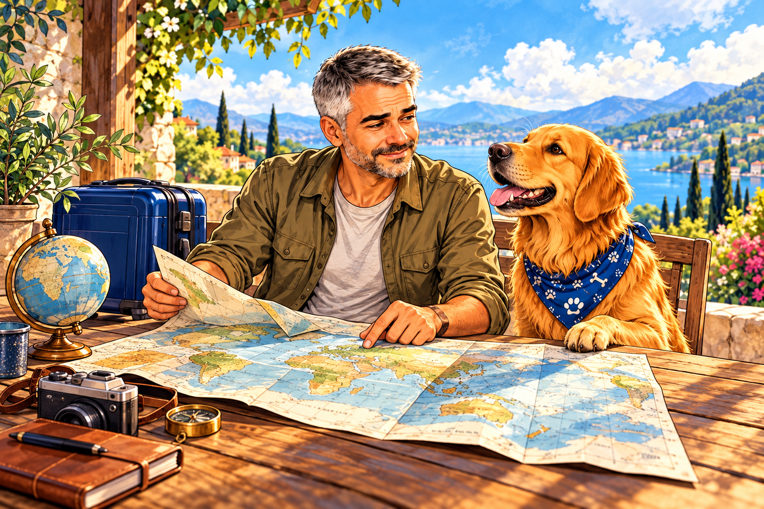 Kaká e Bia planejando juntos uma nova viagem com um mapa